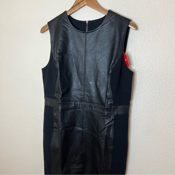 SPANX Faux Leather Combo Panel Knit Midi Sheath Dress Luxe Black NEW Womens XL - Picture 5 of 12